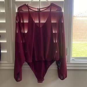 Express sheer long sleeve with tank top body suit size L